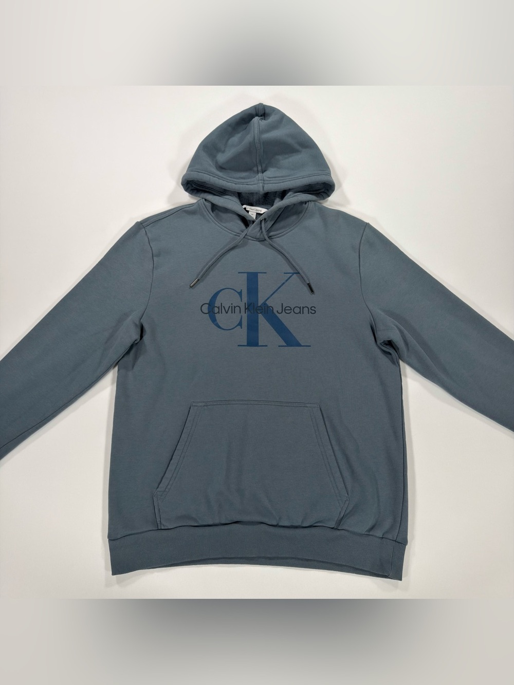 Calvin Klein Jeans Hoodie Mens M Blue Monogram Logo Fleece Pullover Sweatshirt - Picture 2 of 9